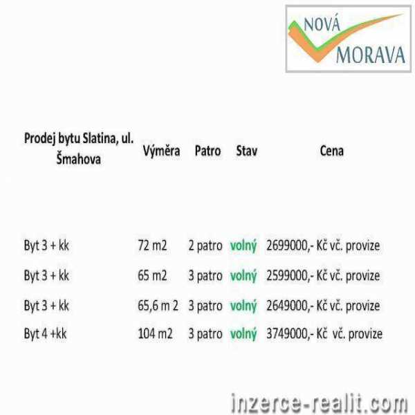 Nabízíme k prodeji byty 3 +kk, 4 +kk v Brně - Slatina, ul. Šmahova